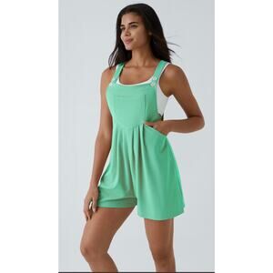 Halara Waffle Knit Overall Shorts Romper Women’s M Seafoam Green